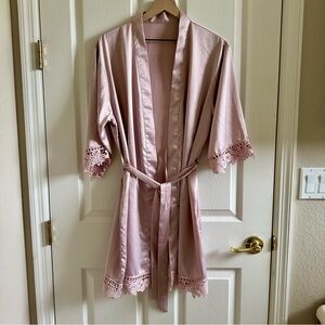 Silky Robe with Crochet Trim